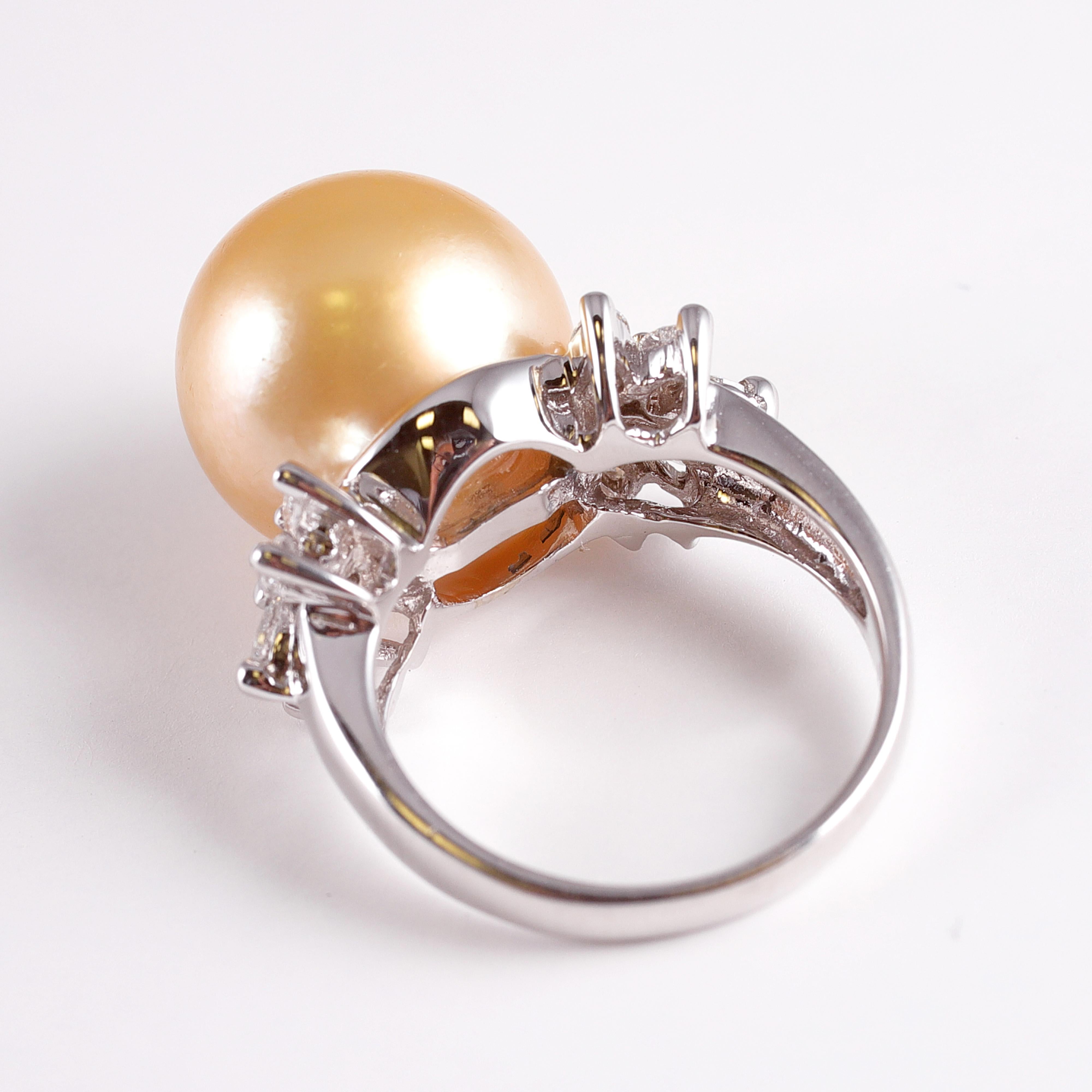Women's or Men's Golden South Sea Pearl and Diamond Ring