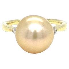 Golden South Sea Pearl and Diamond Ring in Yellow Gold