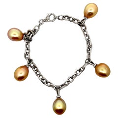 Golden South Sea Pearl Diamond 14k White Gold Bracelet