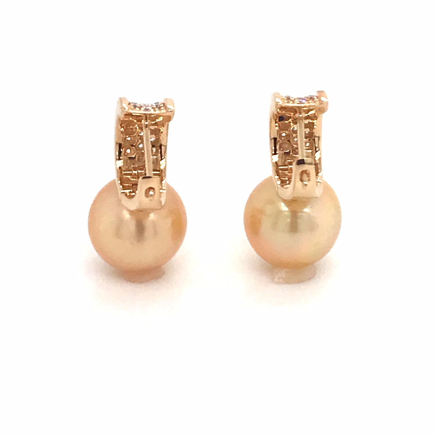 Golden South Sea Pearl Diamond Bar Drop Earrings 0.43 Carat 18 Karat Yellow Gold For Sale 4