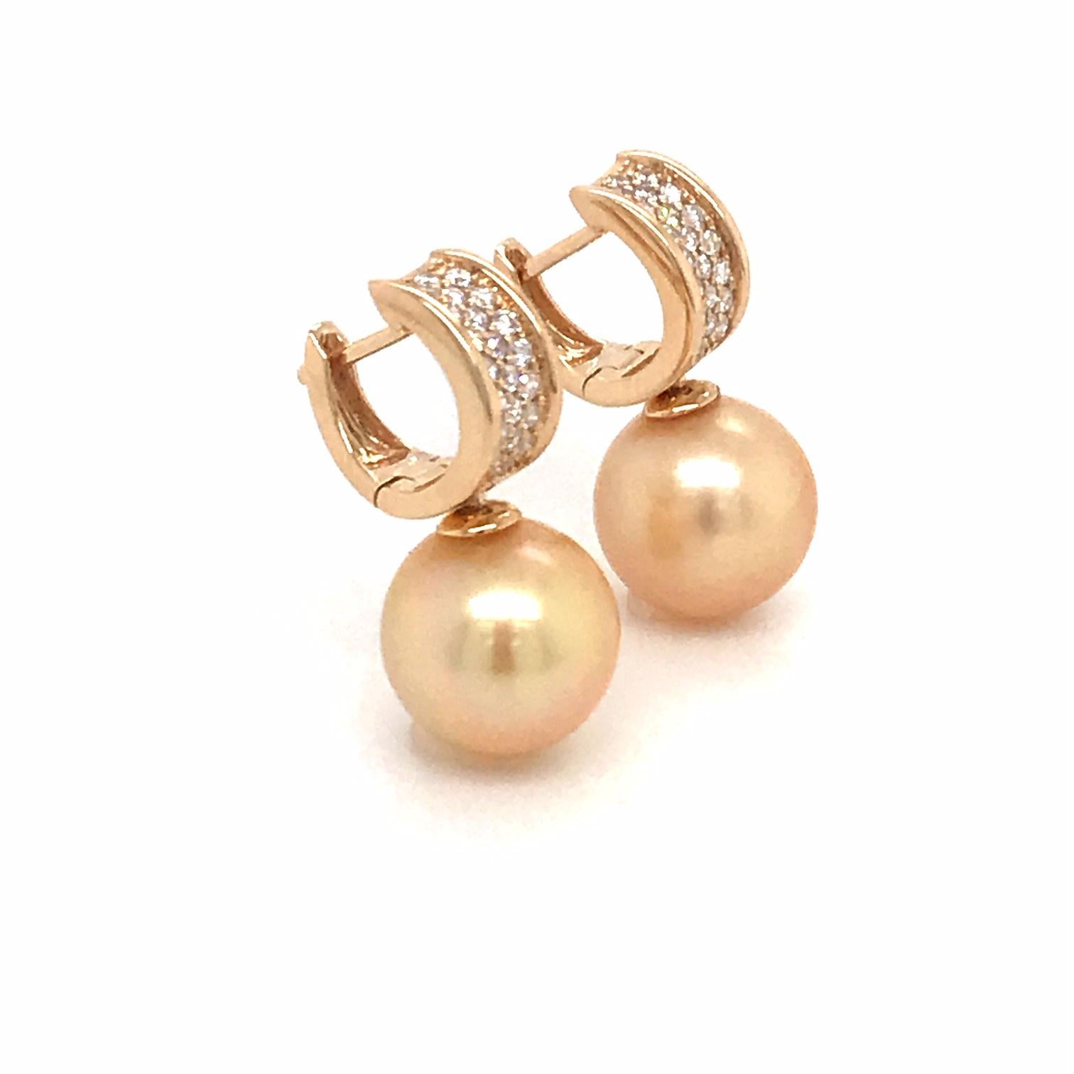 Golden South Sea Pearl Diamond Bar Drop Earrings 0.43 Carat 18 Karat Yellow Gold In New Condition For Sale In New York, NY