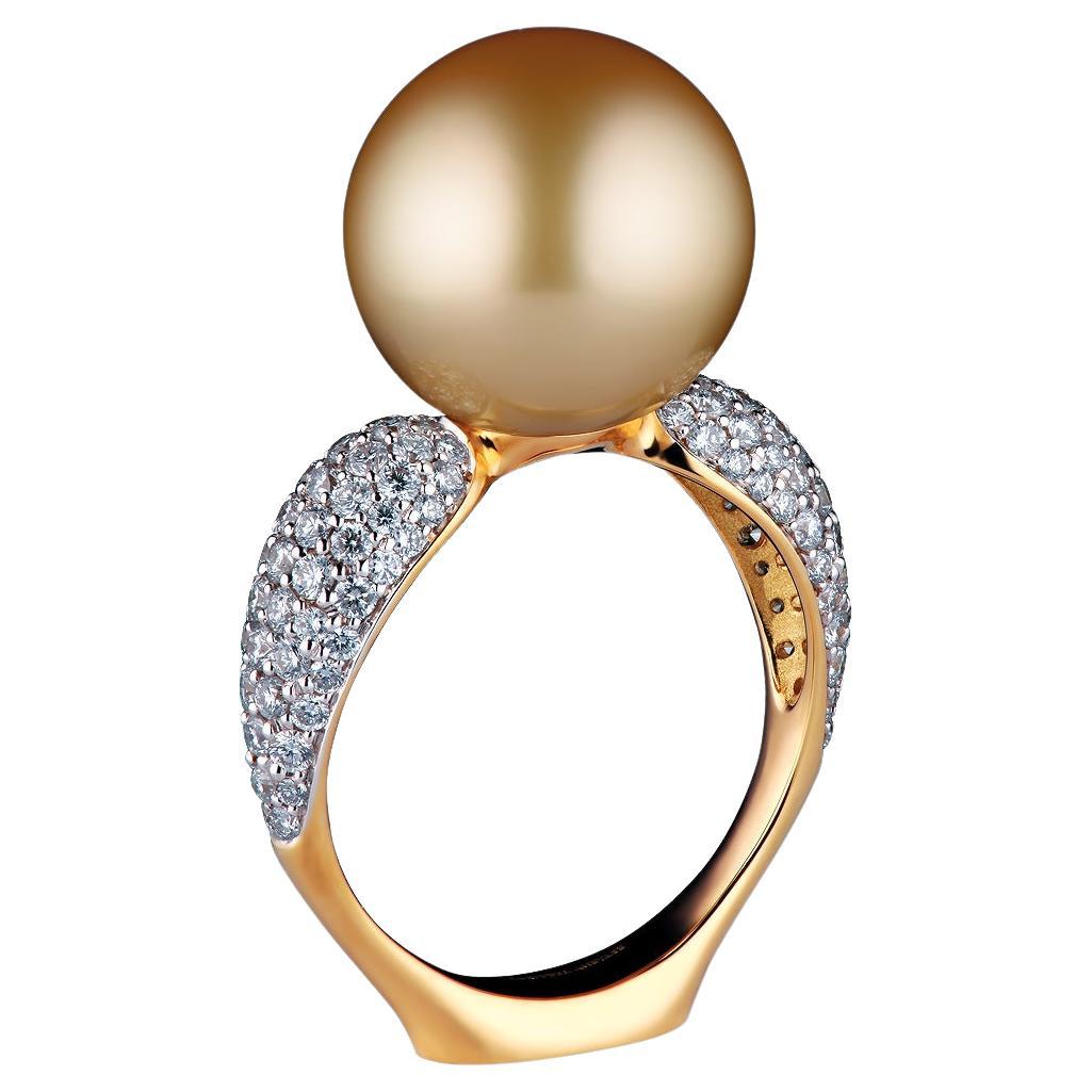 Golden South Sea Pearl Diamond Cocktail Ring For Sale