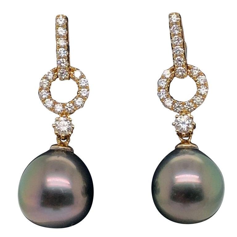 Golden South Sea Pearl Diamond Drop Earrings 0.61 Carats 18 Karat Yellow 11-12M For Sale 7