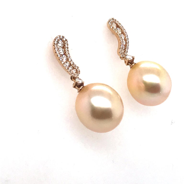 Golden South Sea Pearl Diamond Drop Earrings .40 Carat 18 Karat Yellow ...