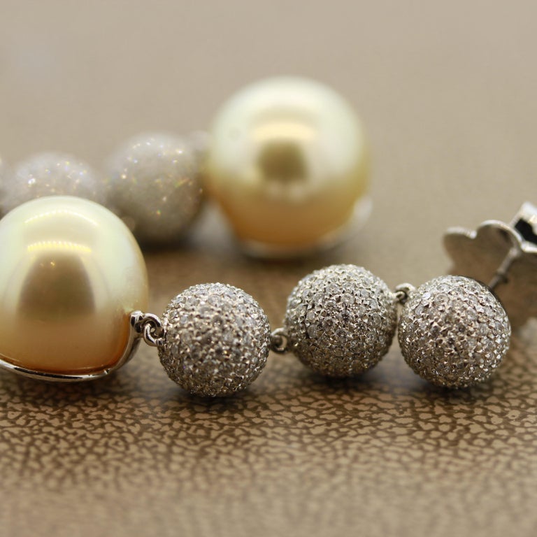 Golden South Sea Pearl Diamond Drop Earrings For Sale 1