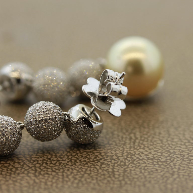 Golden South Sea Pearl Diamond Drop Earrings For Sale 2