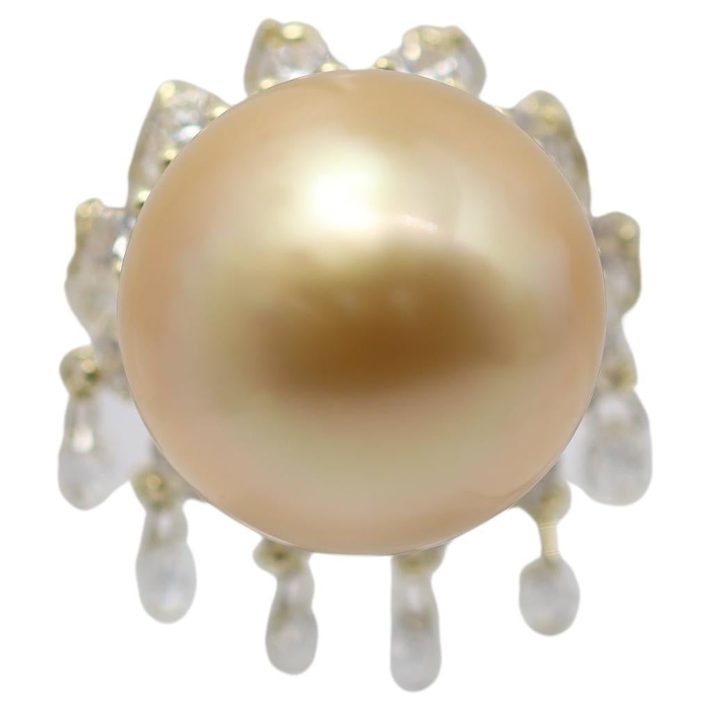 Giulians 15mm Golden South Sea Pearl and Yellow Diamond Flower Ring For ...