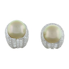 Golden South Sea Pearl Diamond Gold Earrings