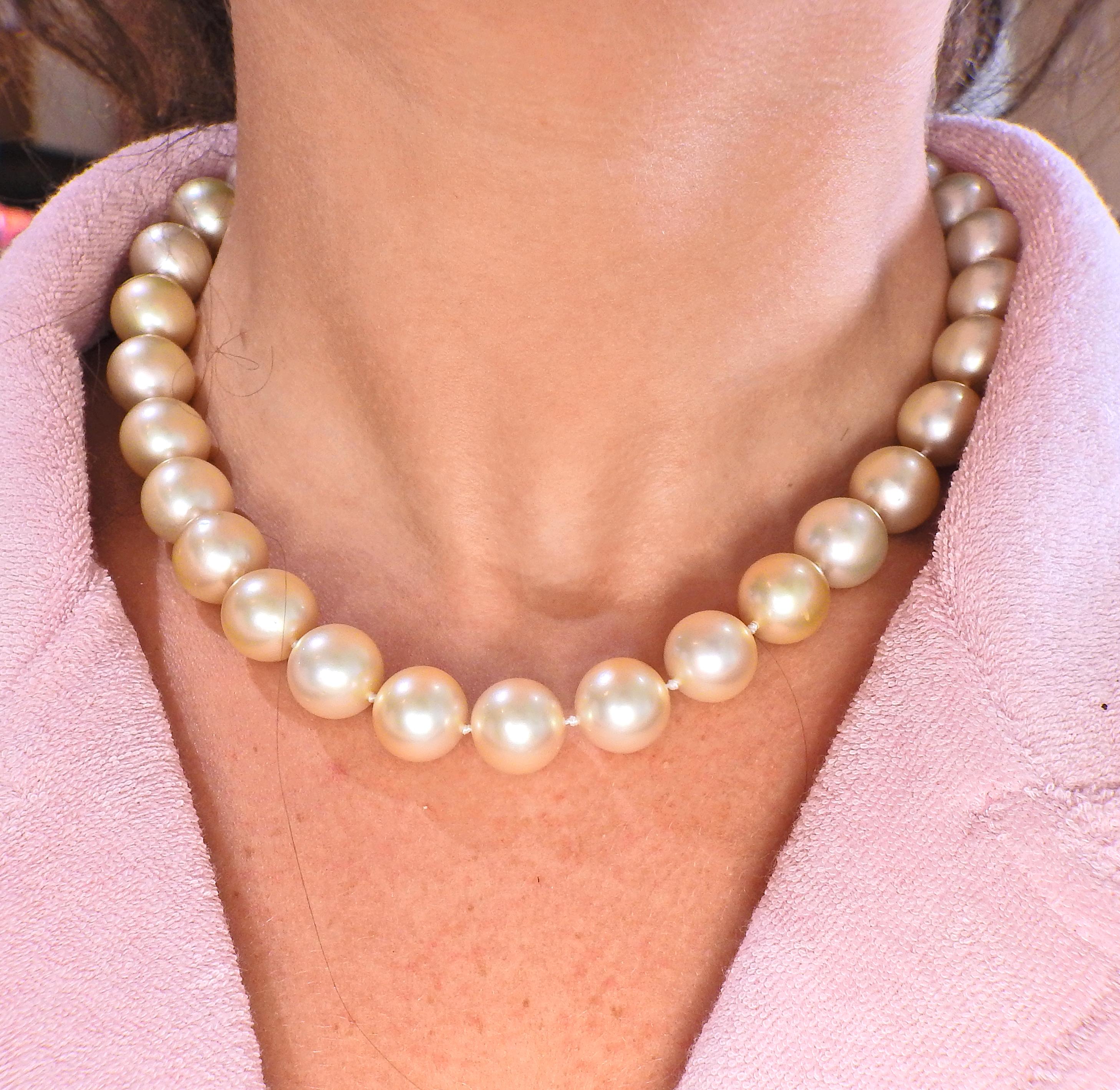 Women's Golden South Sea Pearl Diamond Gold Necklace For Sale