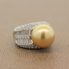 Golden South Sea Pearl Diamond Gold Ring