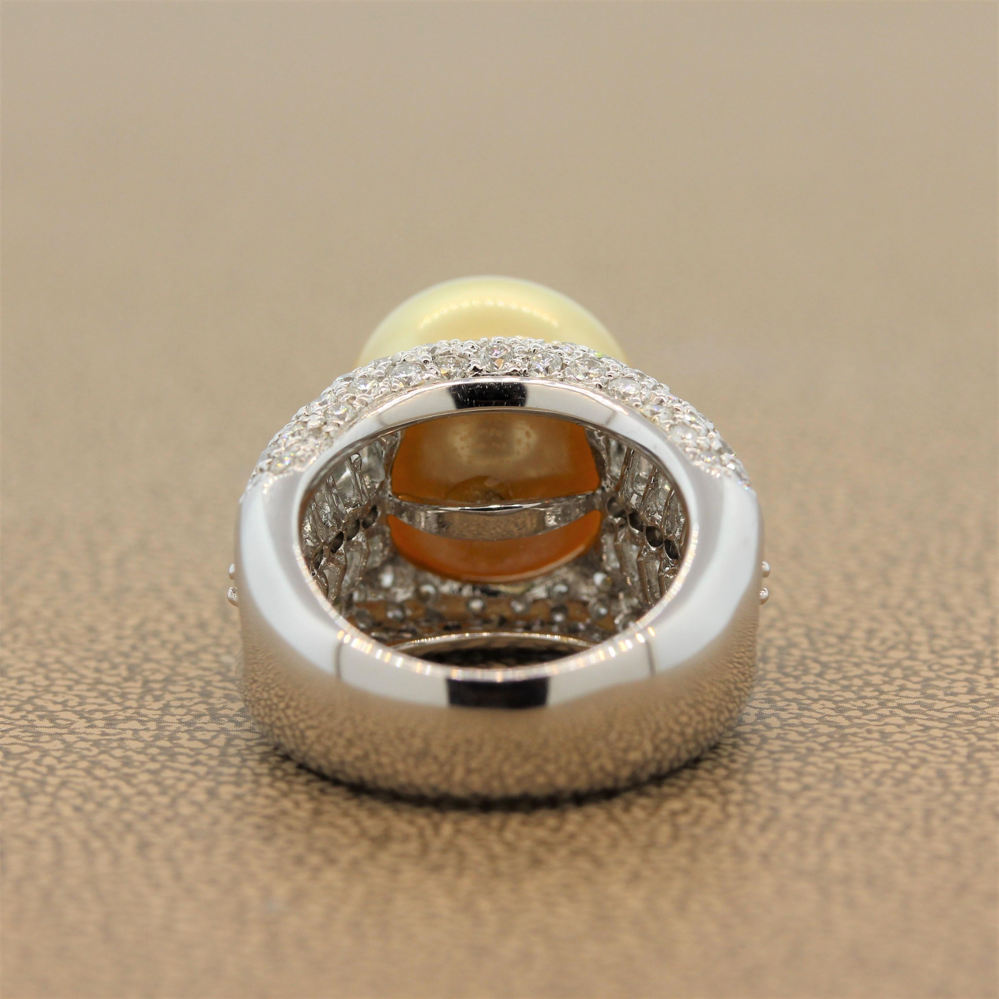Women's Golden South Sea Pearl Diamond Gold Ring For Sale