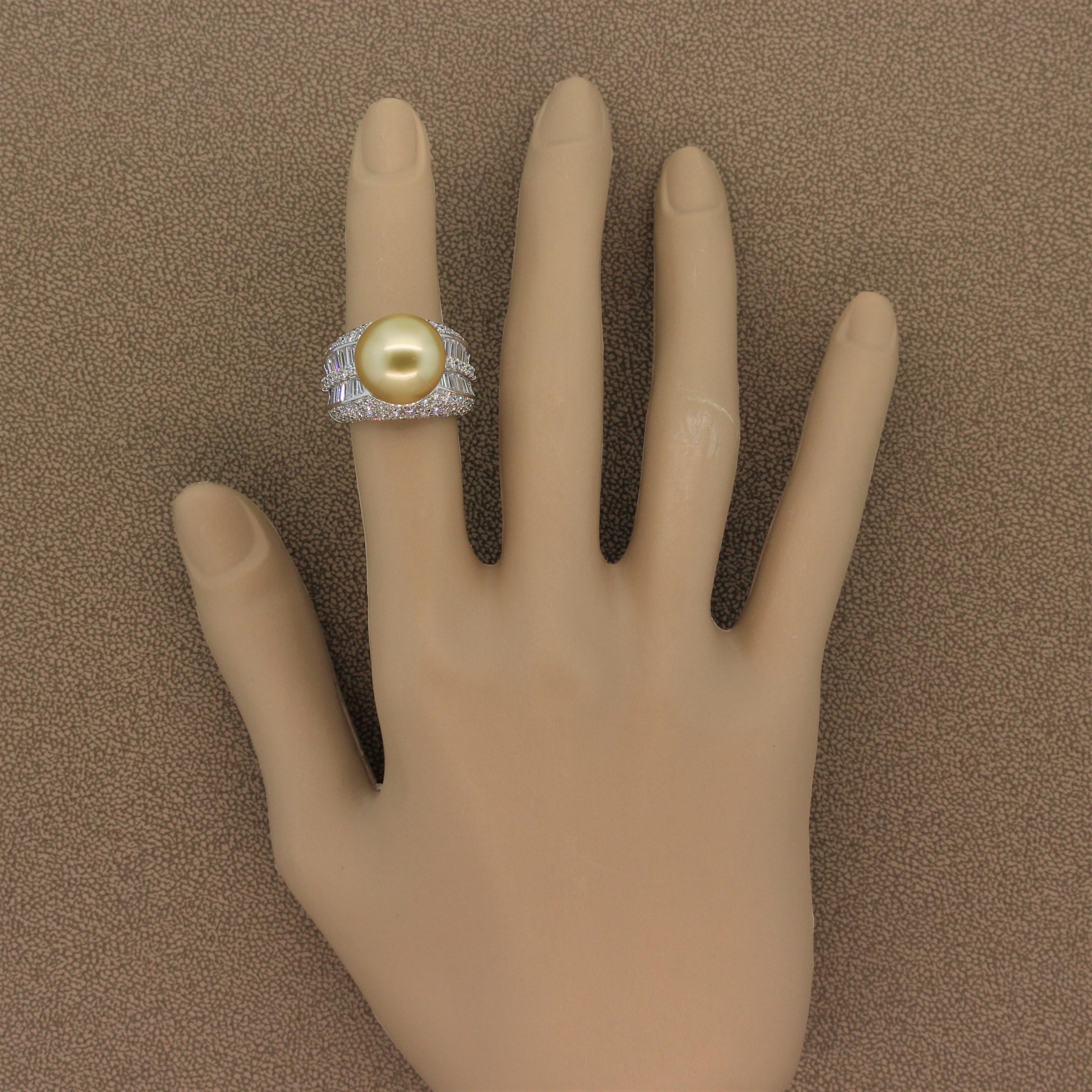 Golden South Sea Pearl Diamond Gold Ring For Sale 1