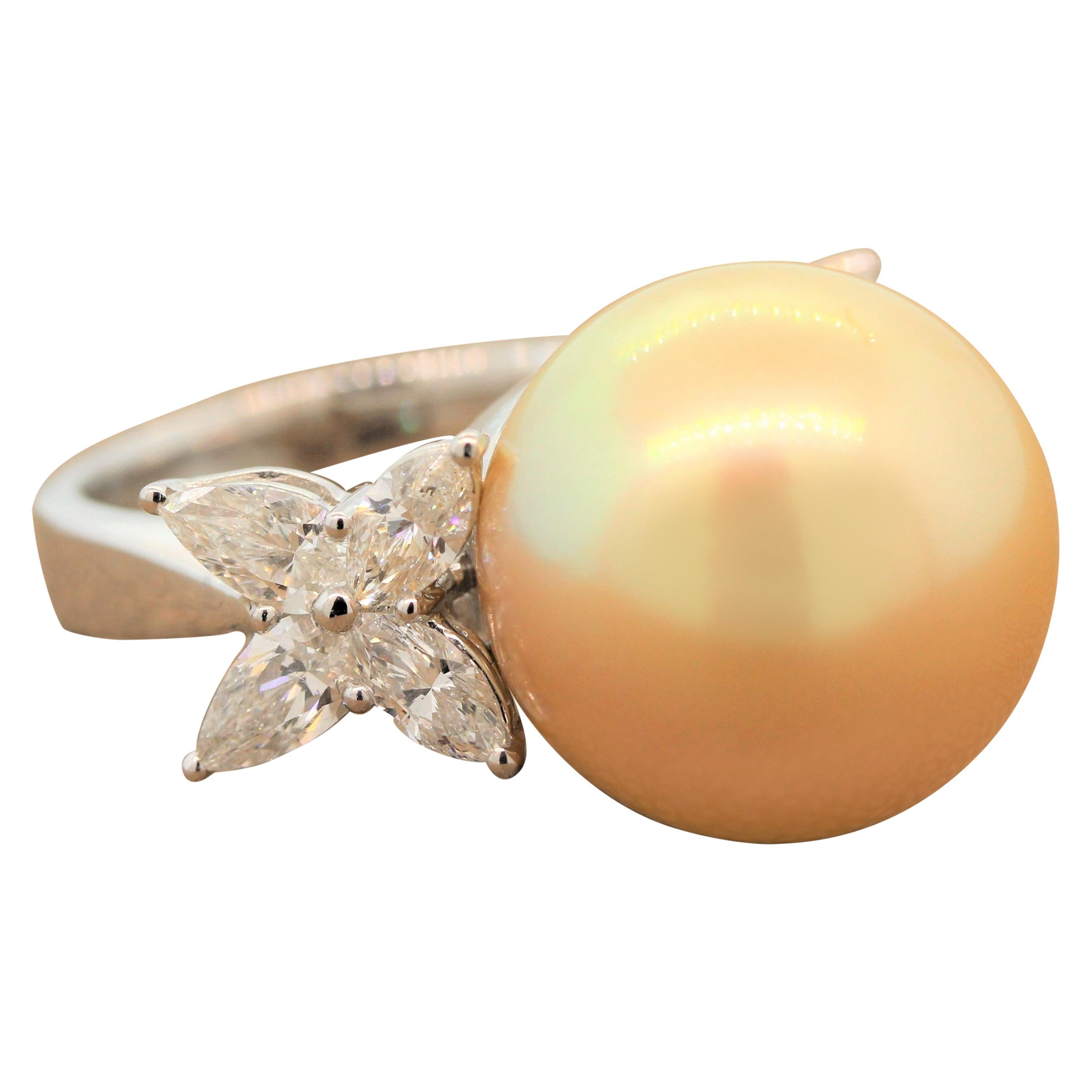 Golden South Sea Pearl Diamond Gold Ring For Sale