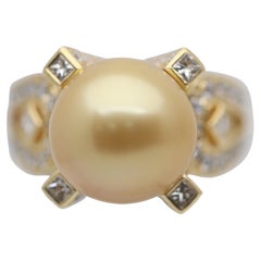 Golden South Sea Pearl Diamond Gold Ring
