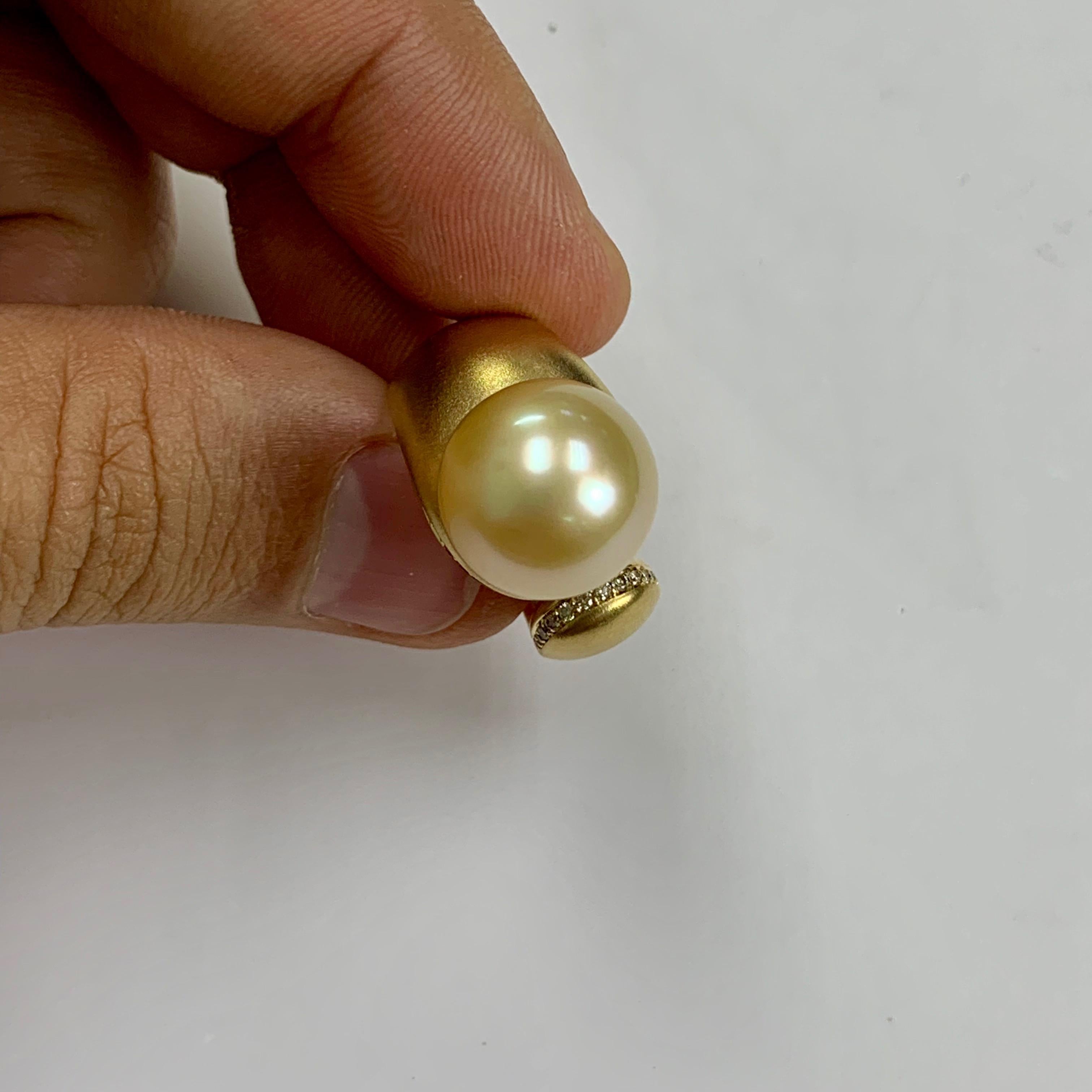 Women's Golden South Sea Pearl Diamonds Cocktail Ring For Sale