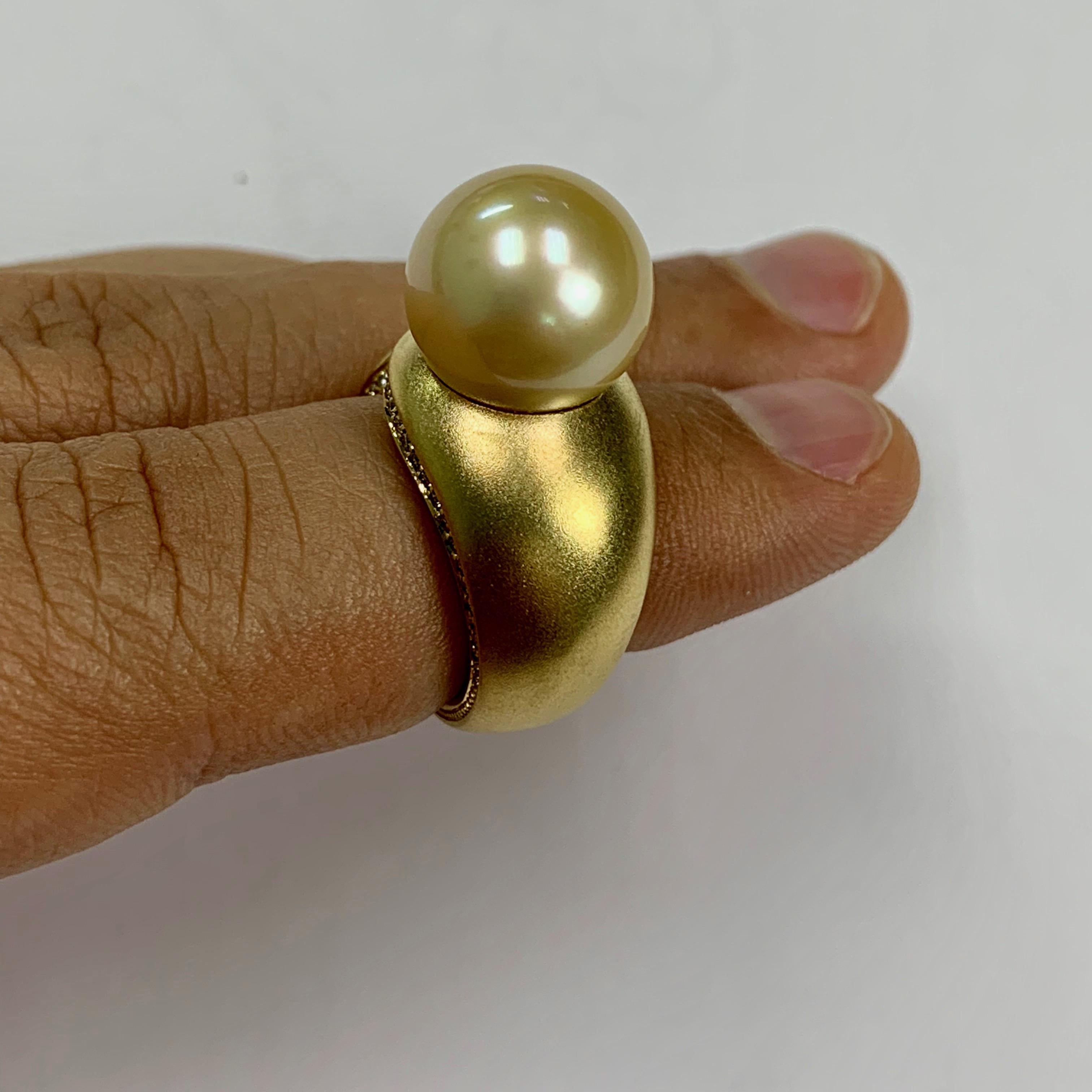Golden South Sea Pearl Diamonds Cocktail Ring For Sale 1