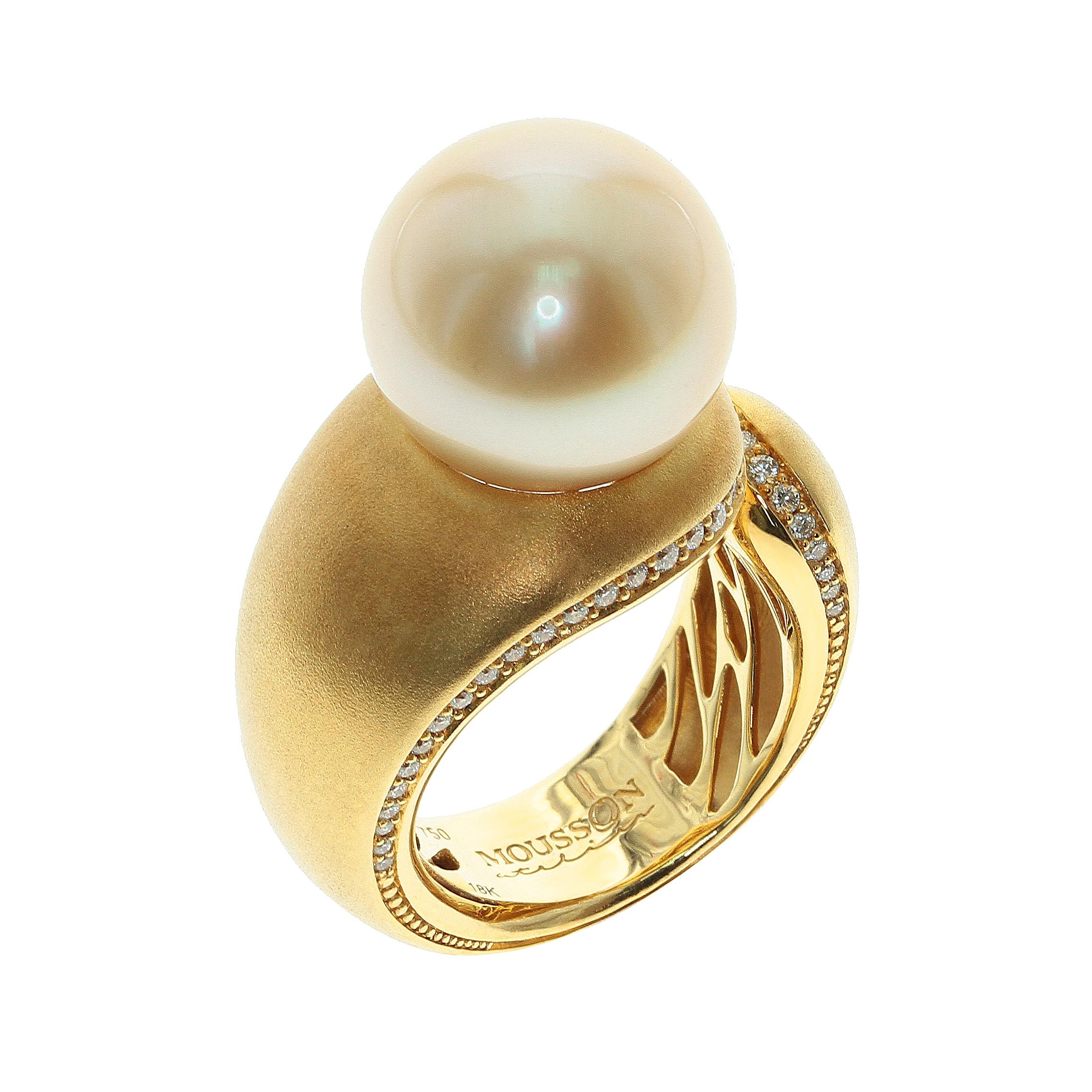 Golden South Sea Pearl Diamonds Cocktail Ring For Sale