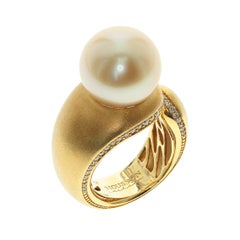 Golden South Sea Pearl Diamonds Cocktail Ring