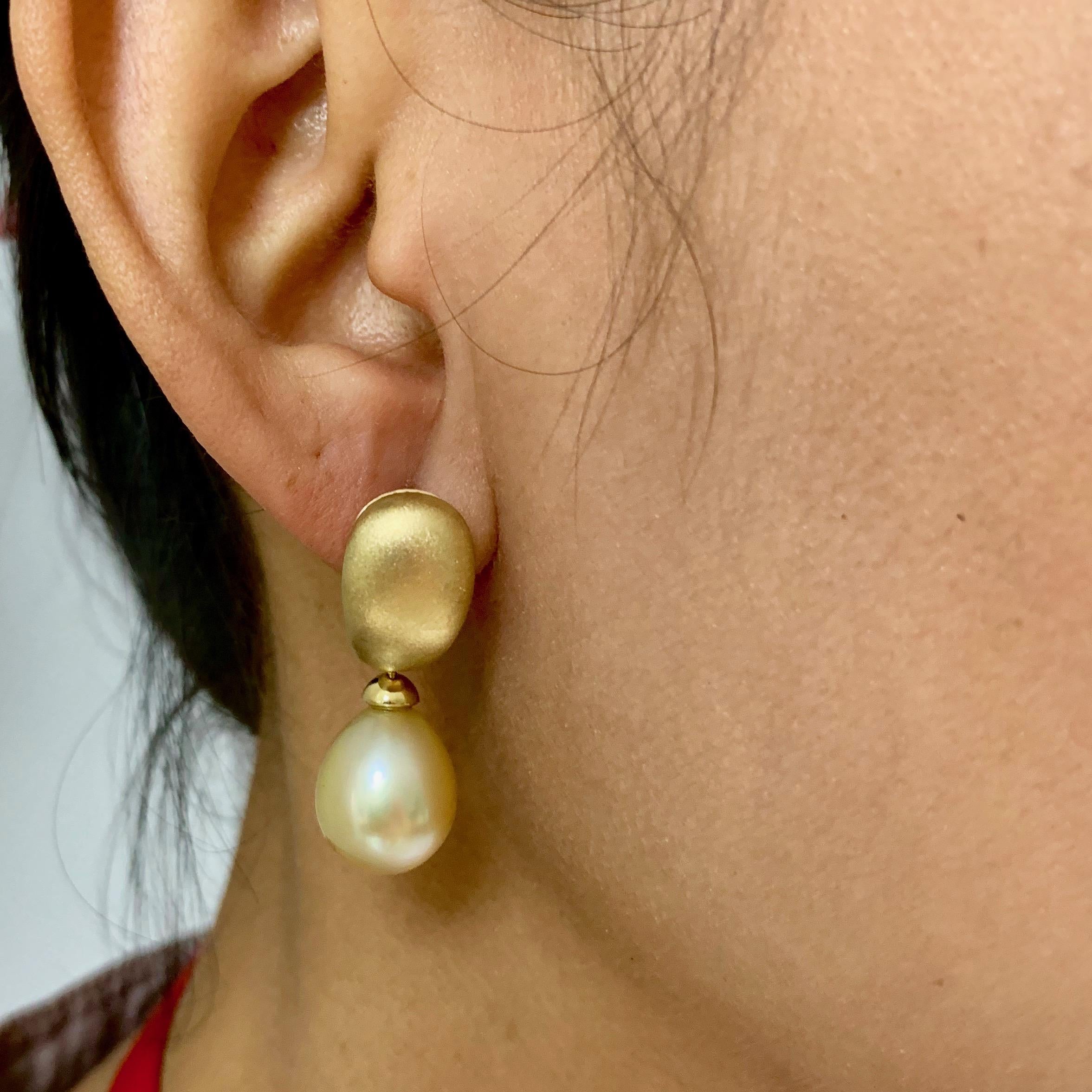 Golden South Sea Pearl Diamonds Drop Earrings For Sale 4