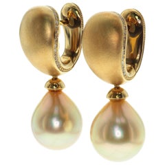 Golden South Sea Pearl Diamonds Drop Earrings