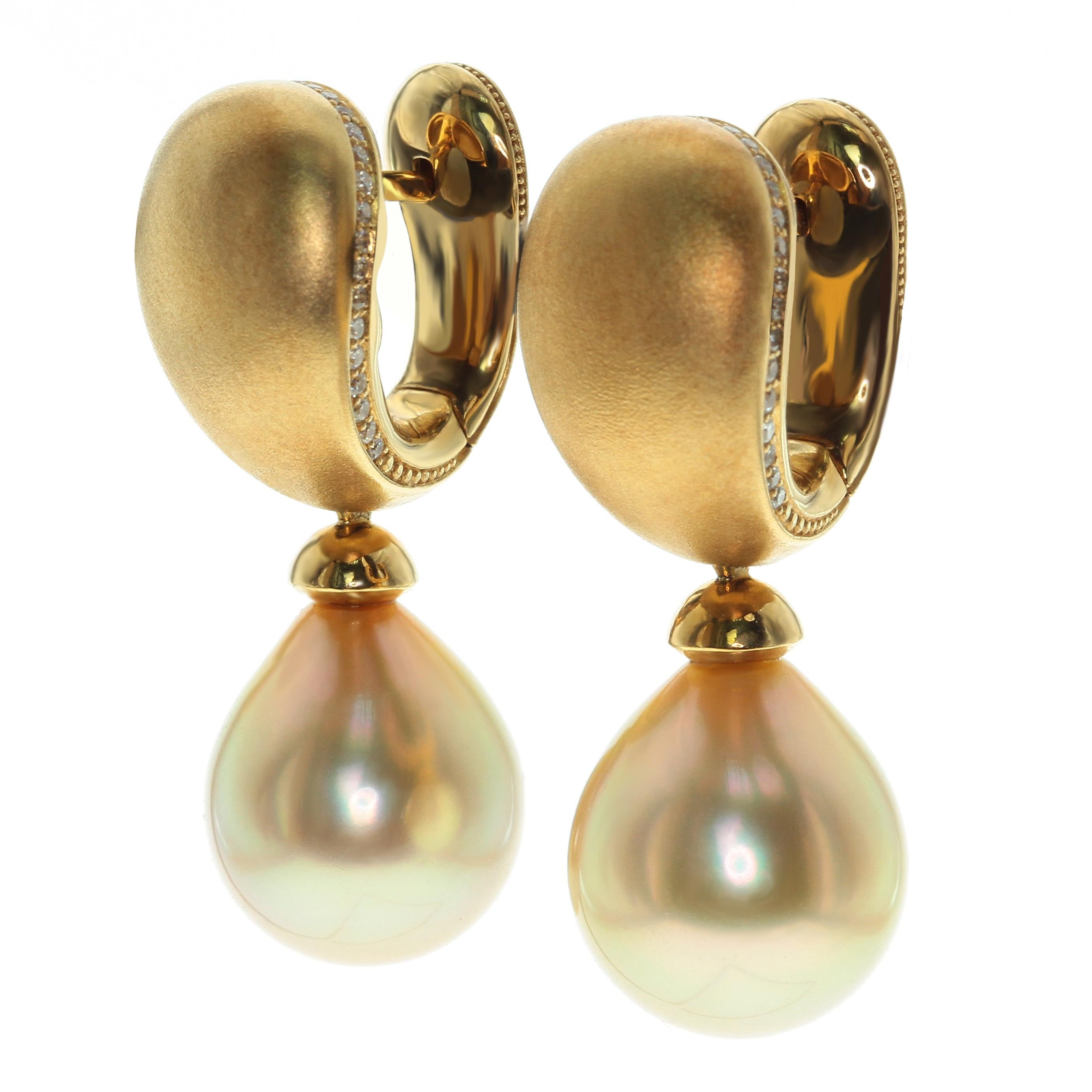 Golden South Sea Pearl Diamonds Drop Earrings
