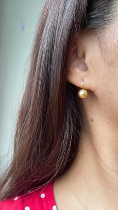 Golden South Sea Pearl Lever Back Earrings in 18k solid gold, Pearl Earrings