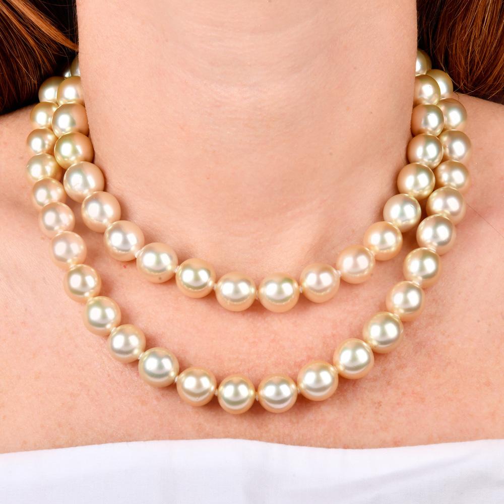 Collier de perles des mers du Sud de 14-12 mm, 34 pouces de long en vente 5