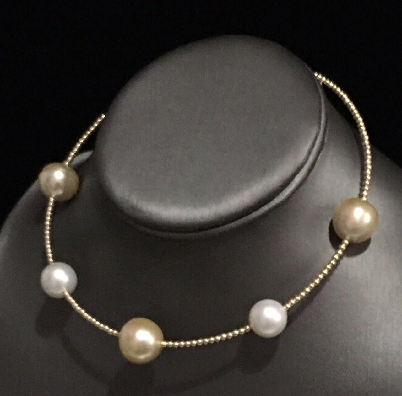 Modern Golden South Sea Pearl Necklace 14k Gold Italy Italy Certified
