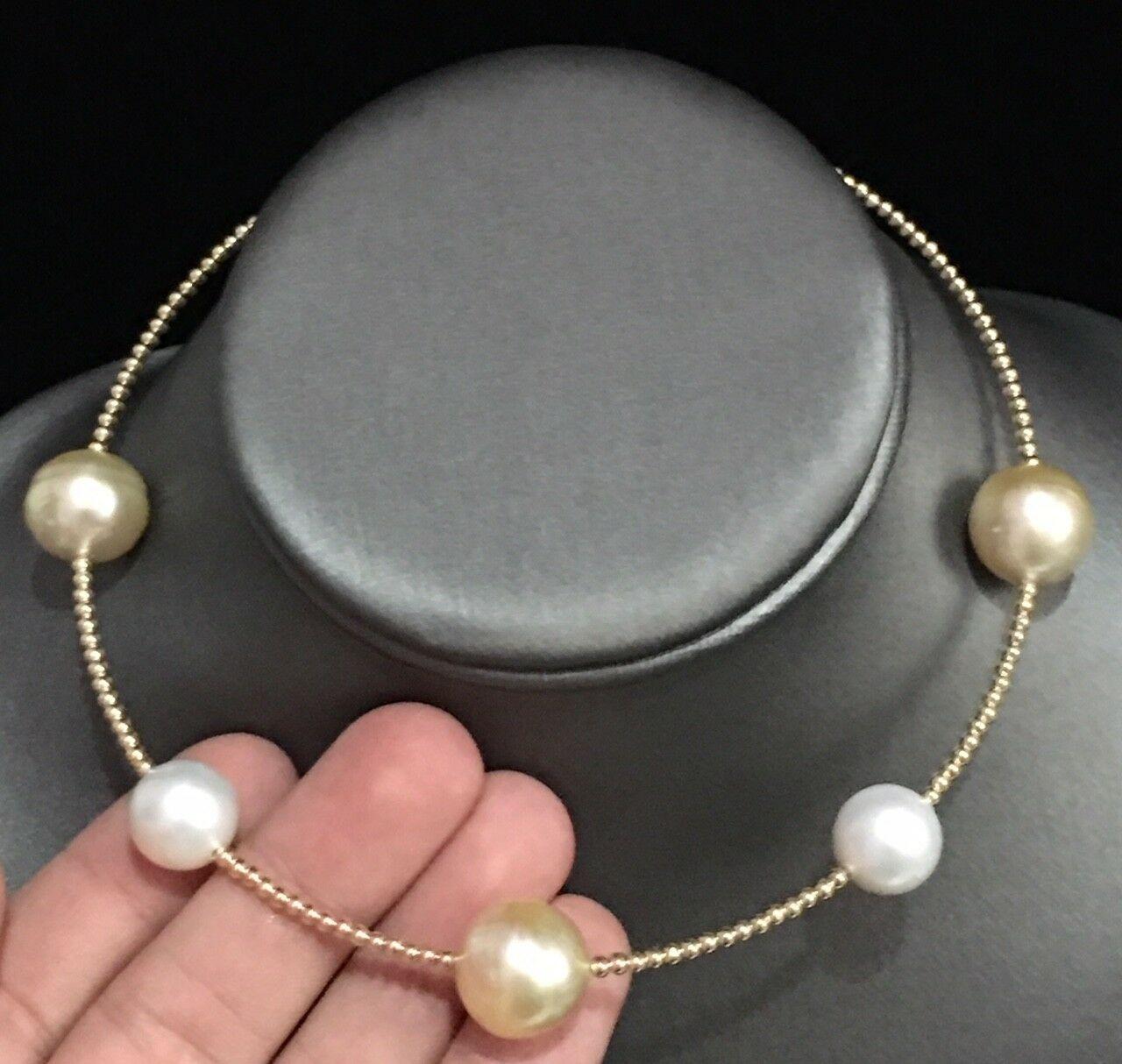 Golden South Sea Pearl Necklace 14k Gold Italy Italy Certified In New Condition In Brooklyn, NY