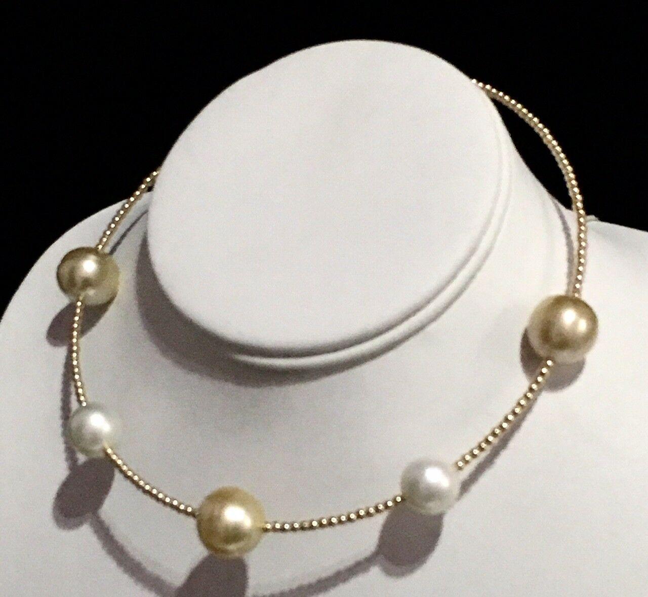 Women's Golden South Sea Pearl Necklace 14k Gold Italy Italy Certified