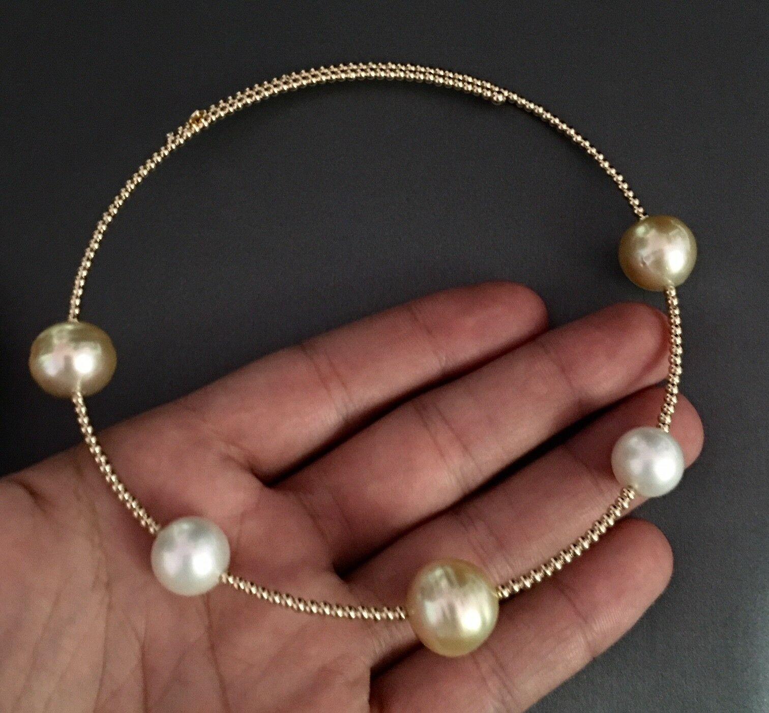 Golden South Sea Pearl Necklace 14k Gold Italy Italy Certified 3