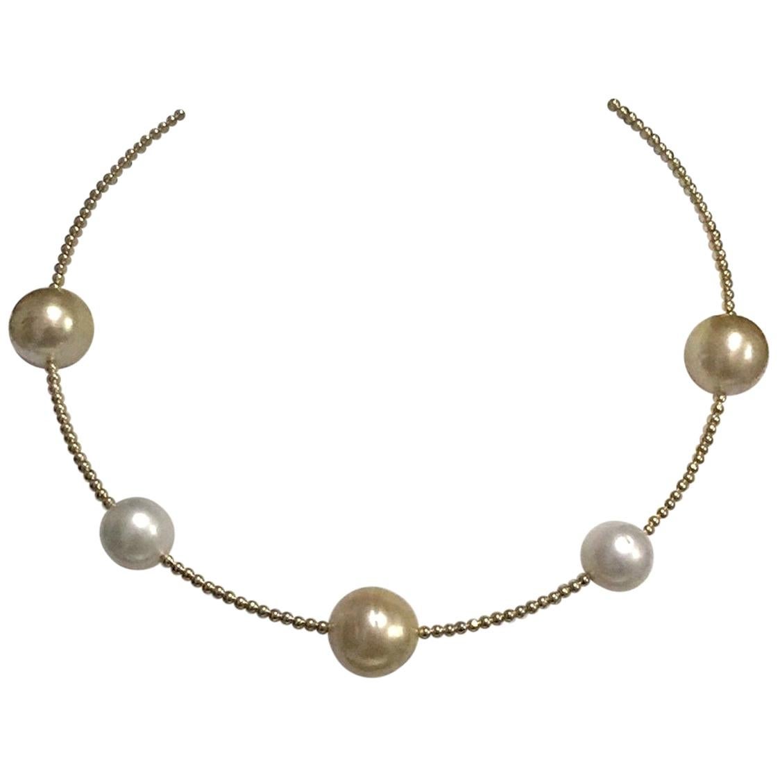 Golden South Sea Pearl Necklace 14k Gold Italy Italy Certified