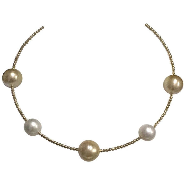 Golden South Sea Pearl Necklace 14k Gold Italy 15.5 mm Italy Certified ...