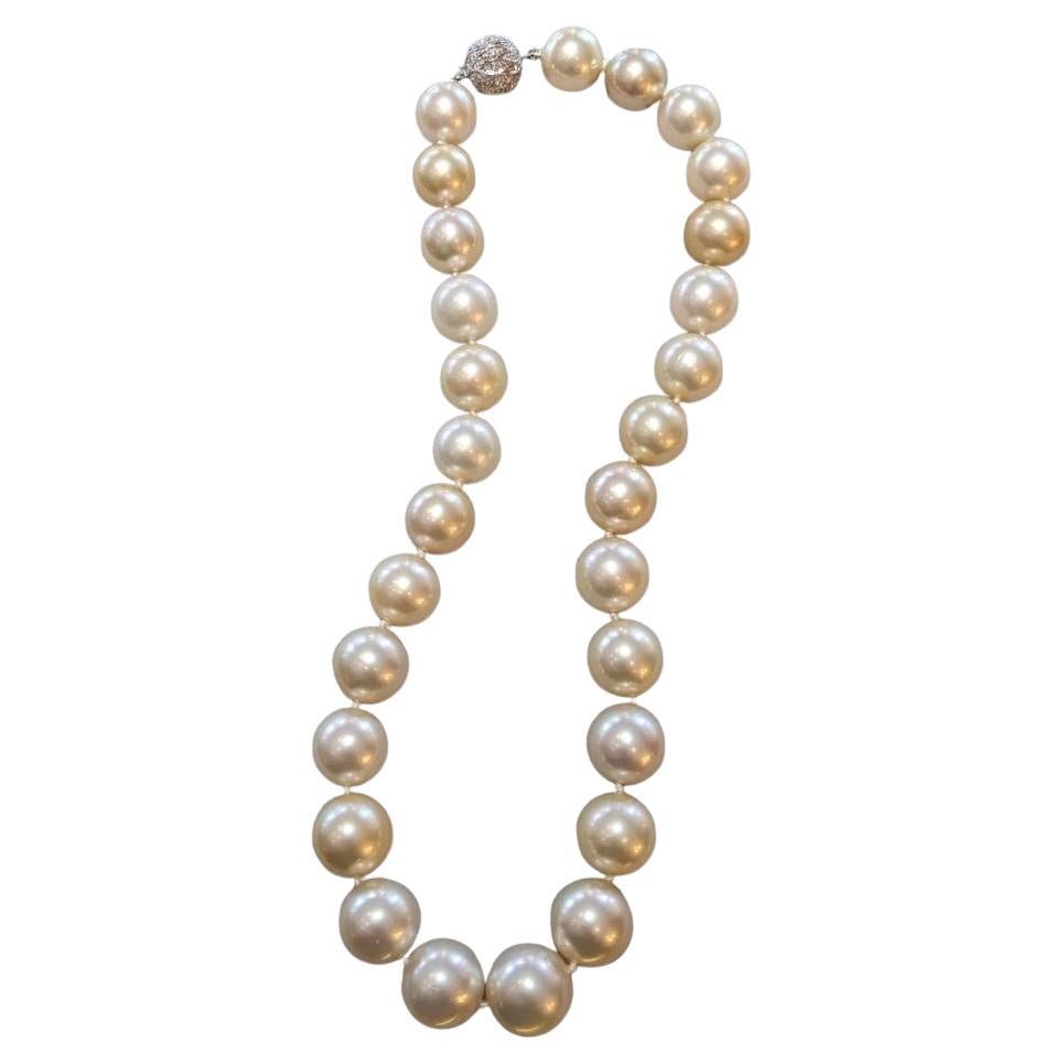 Golden South Sea Pearl Necklace 16.8 inch 18k White Gold Diamond Clasp