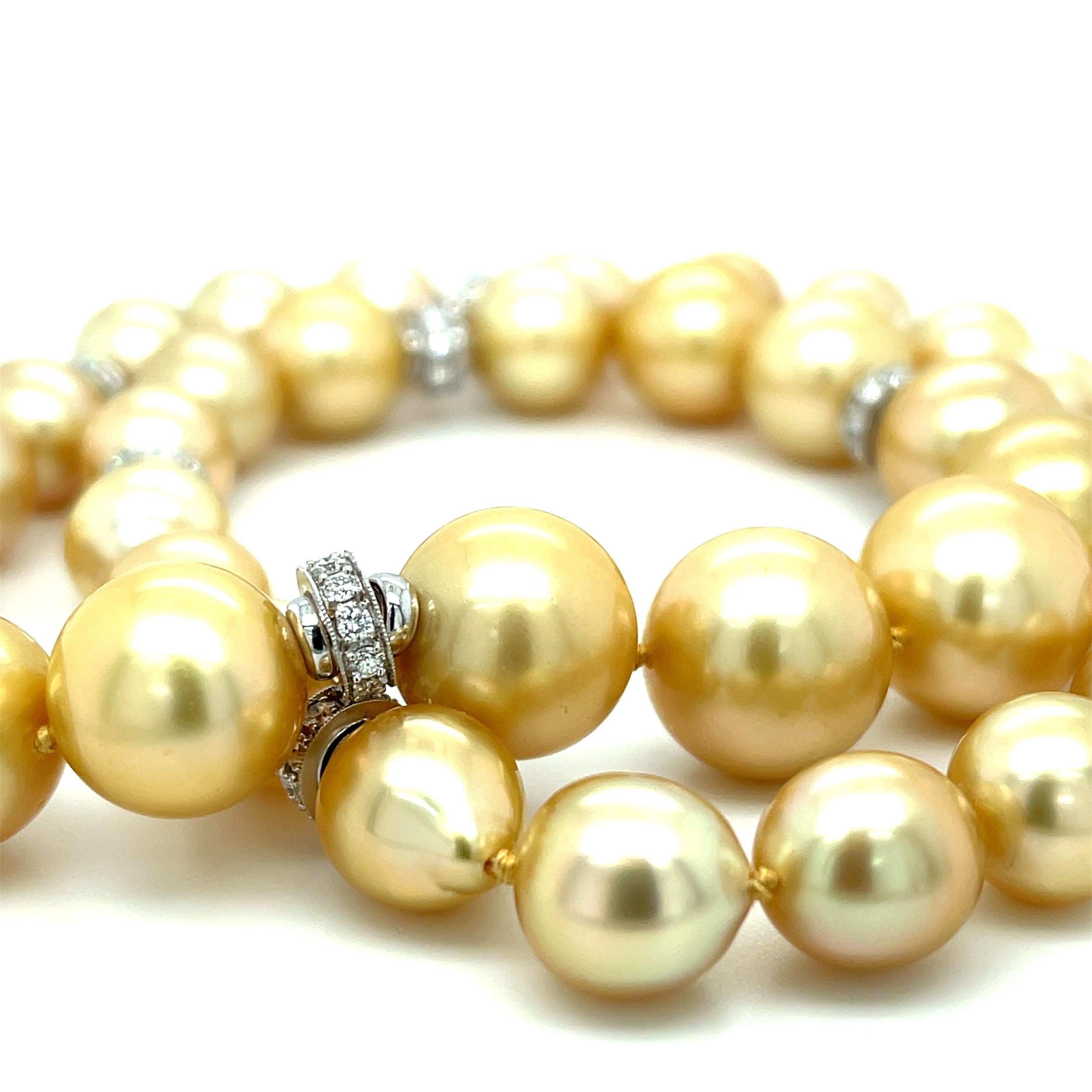 Artisan Collier de perles des mers du Sud dorées de 18 pouces avec accents de 14k et 18k, 9,6 - 13mm en vente