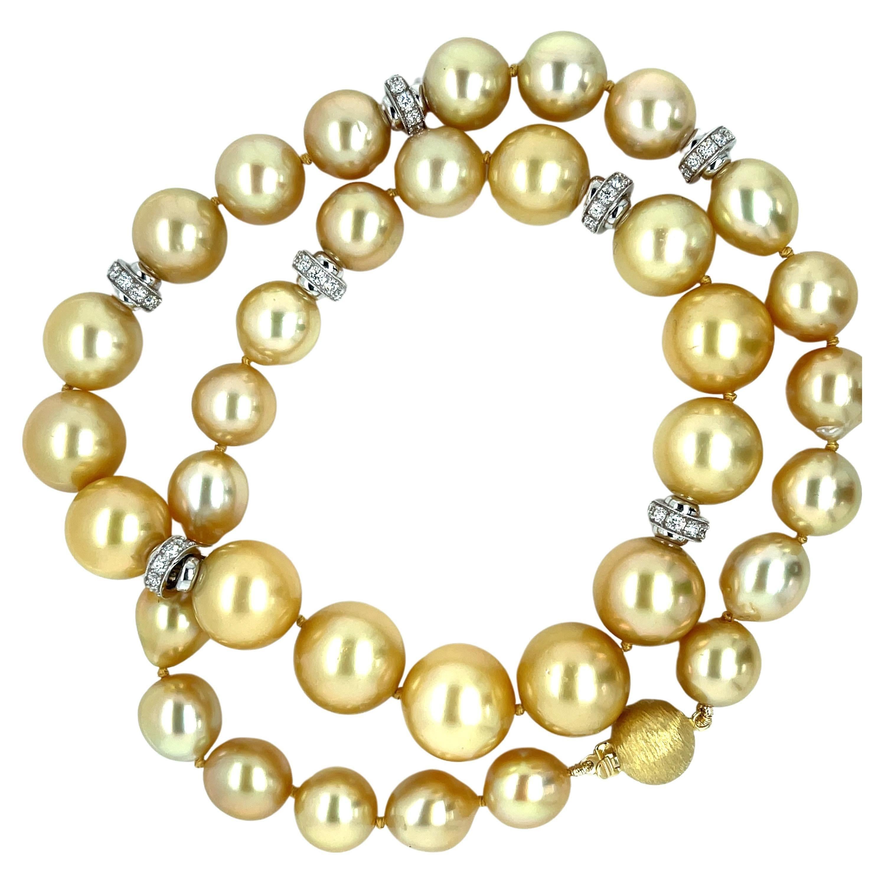 Collier de perles des mers du Sud dorées de 18 pouces avec accents de 14k et 18k, 9,6 - 13mm