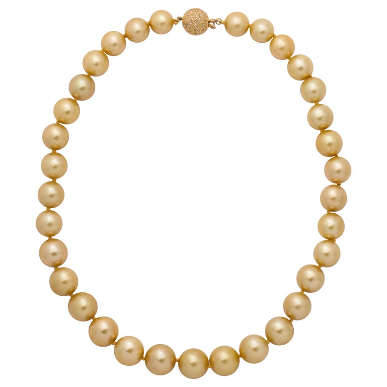 Golden South Sea Pearl Necklace, 18 Karat Yellow Gold Diamond Clasp at ...