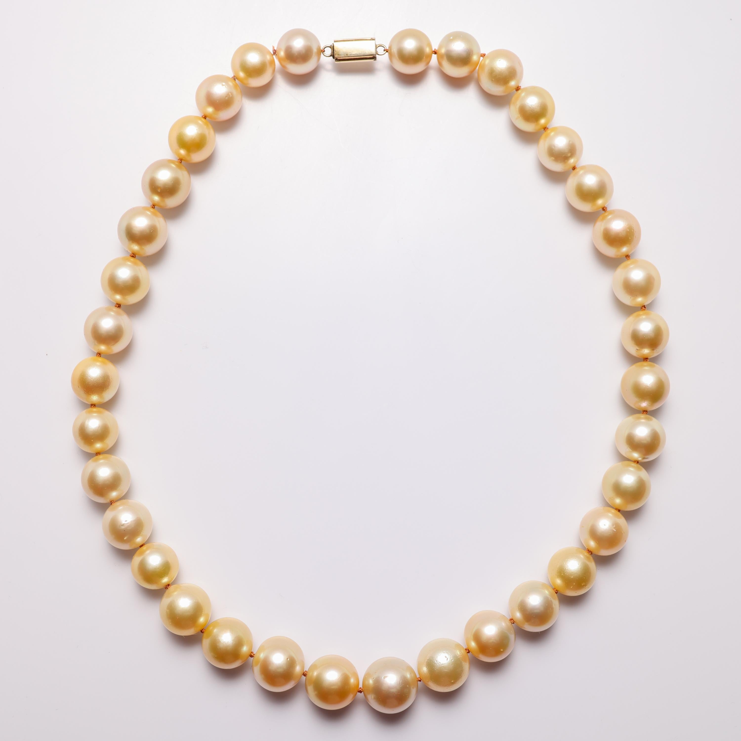 Artisan Golden South Sea Pearl Necklace For Sale