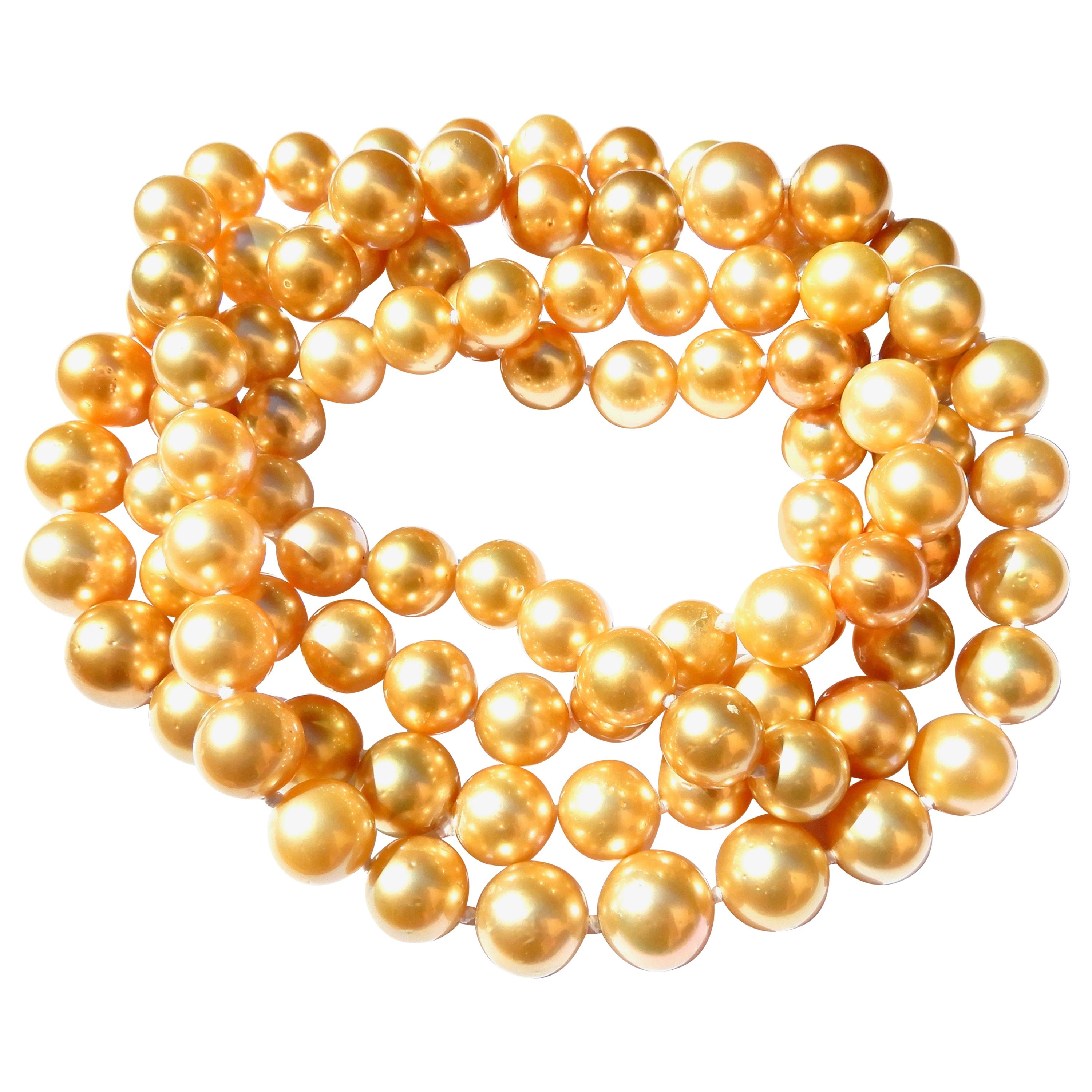 130 CM Golden South Sea Pearl Rope Necklace