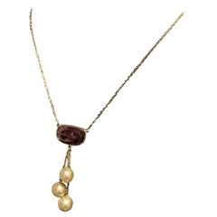 Golden South Sea Pearl Ruby Necklace 14 Karat Gold Certified