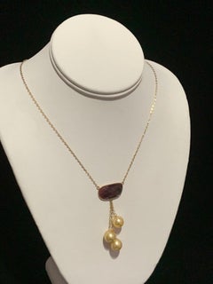 Golden South Sea Pearl Ruby Necklace 14 Karat Gold Certified