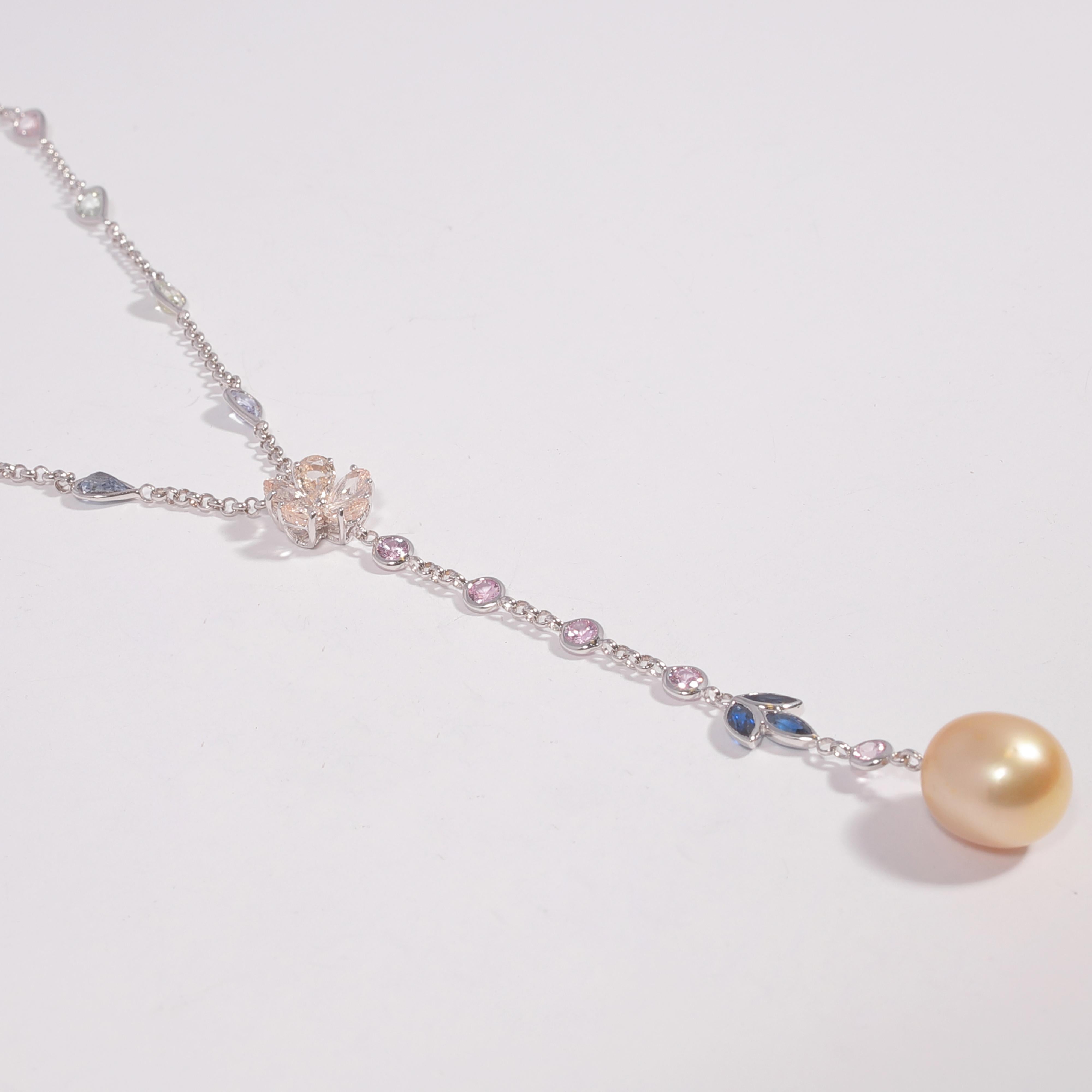 Women's Golden South Sea Pearl Sapphire Necklace