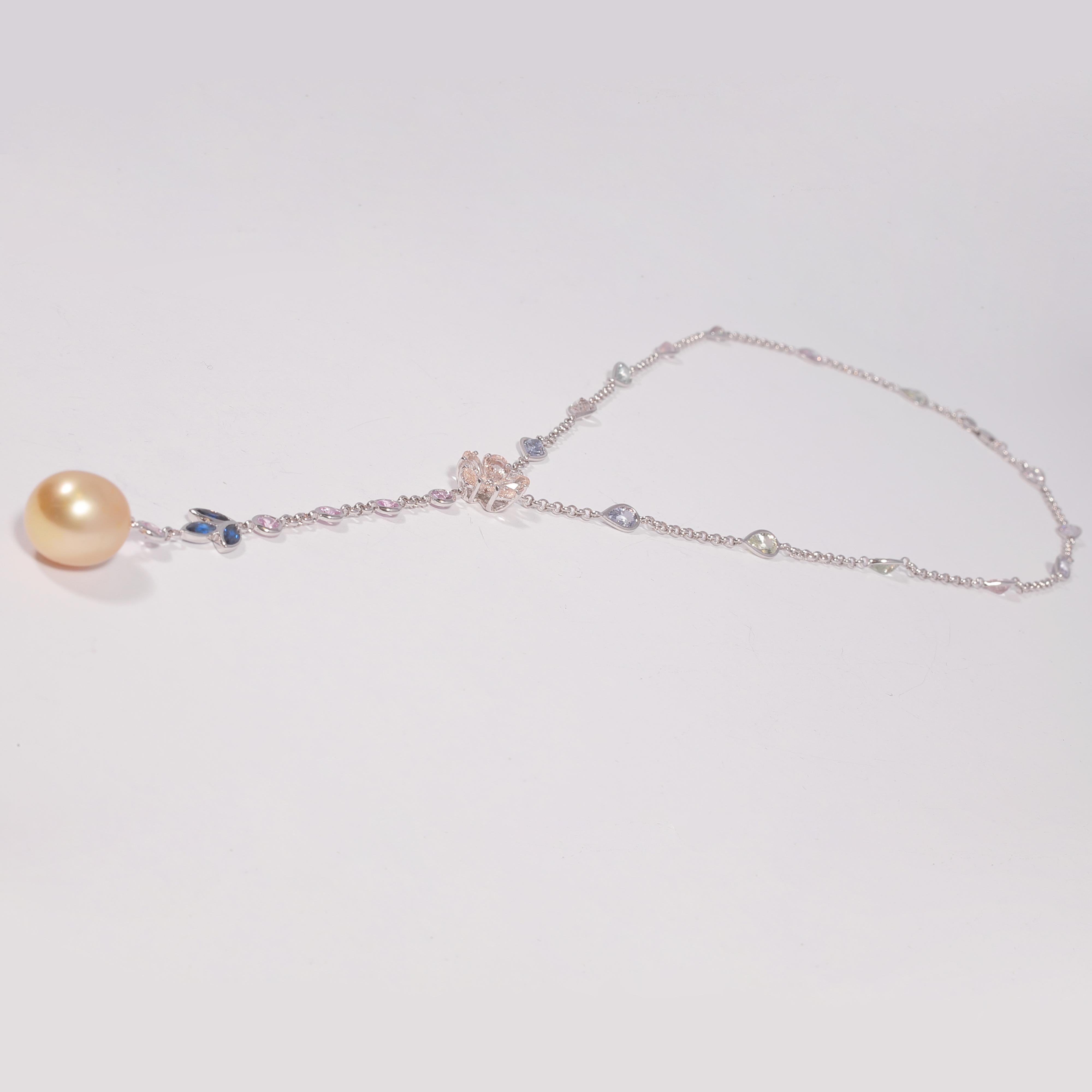 Golden South Sea Pearl Sapphire Necklace 1