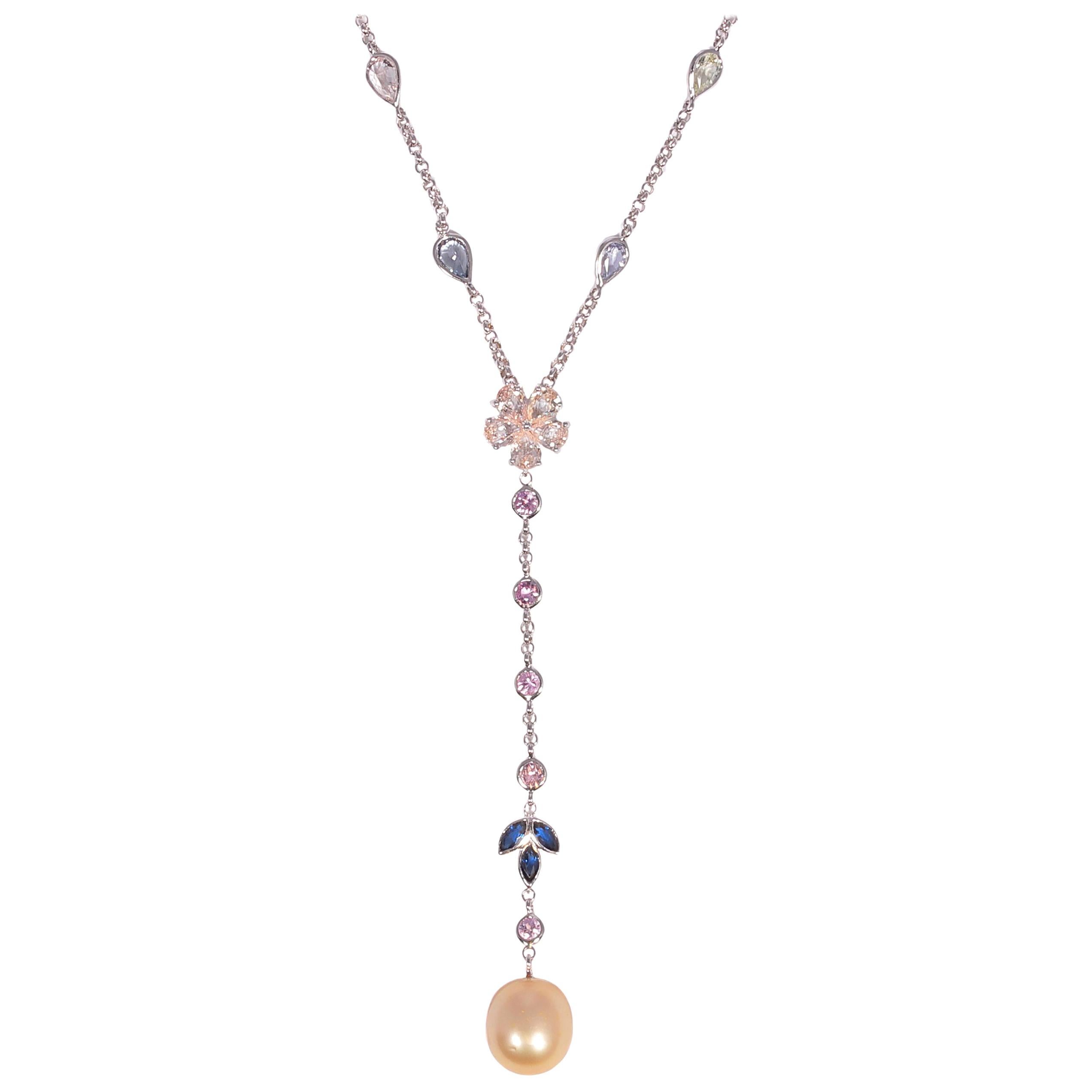 Golden South Sea Pearl Sapphire Necklace
