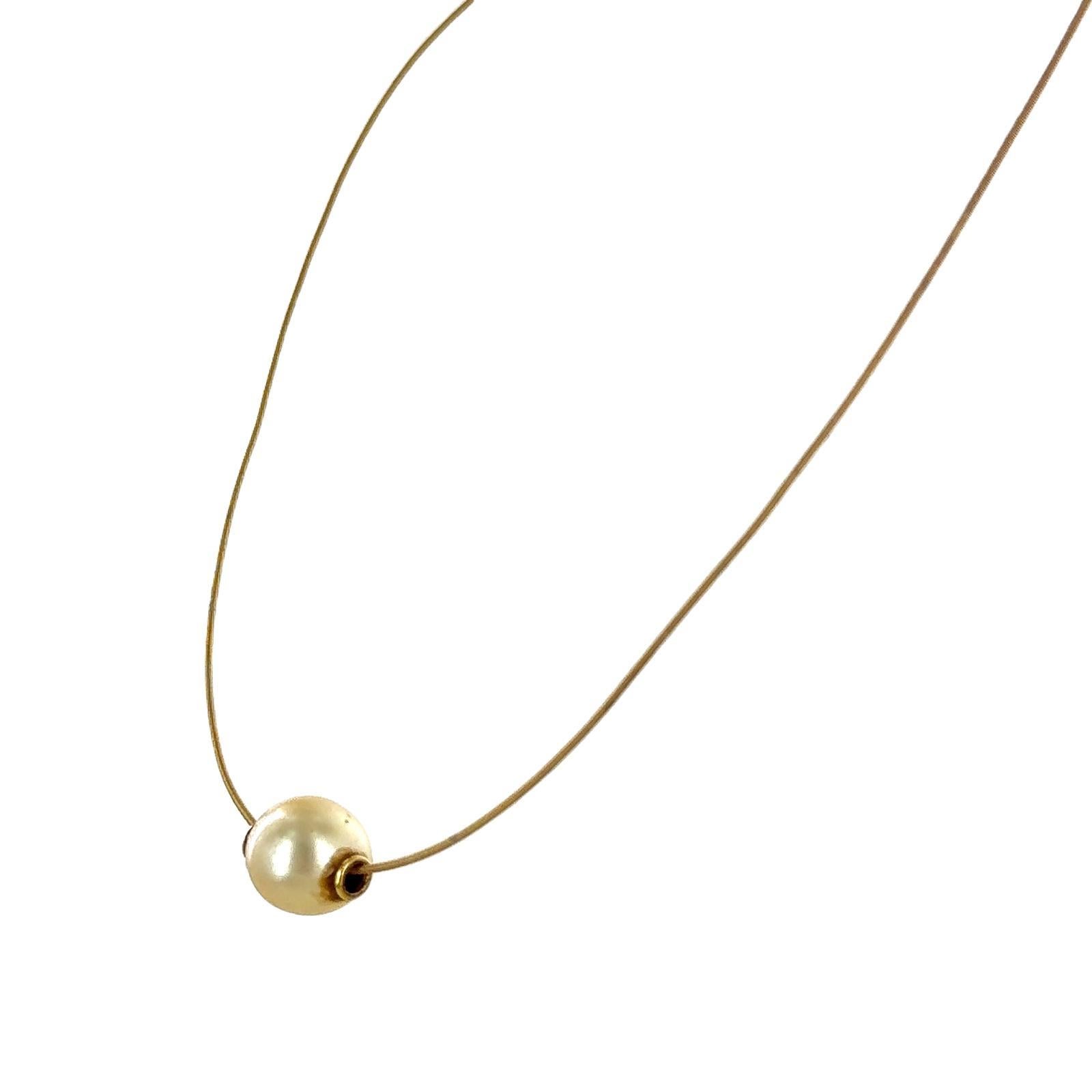 Uncut Golden South Sea Pearl Solitaire 18 Karat Yellow Gold Snake Chain Necklace. For Sale