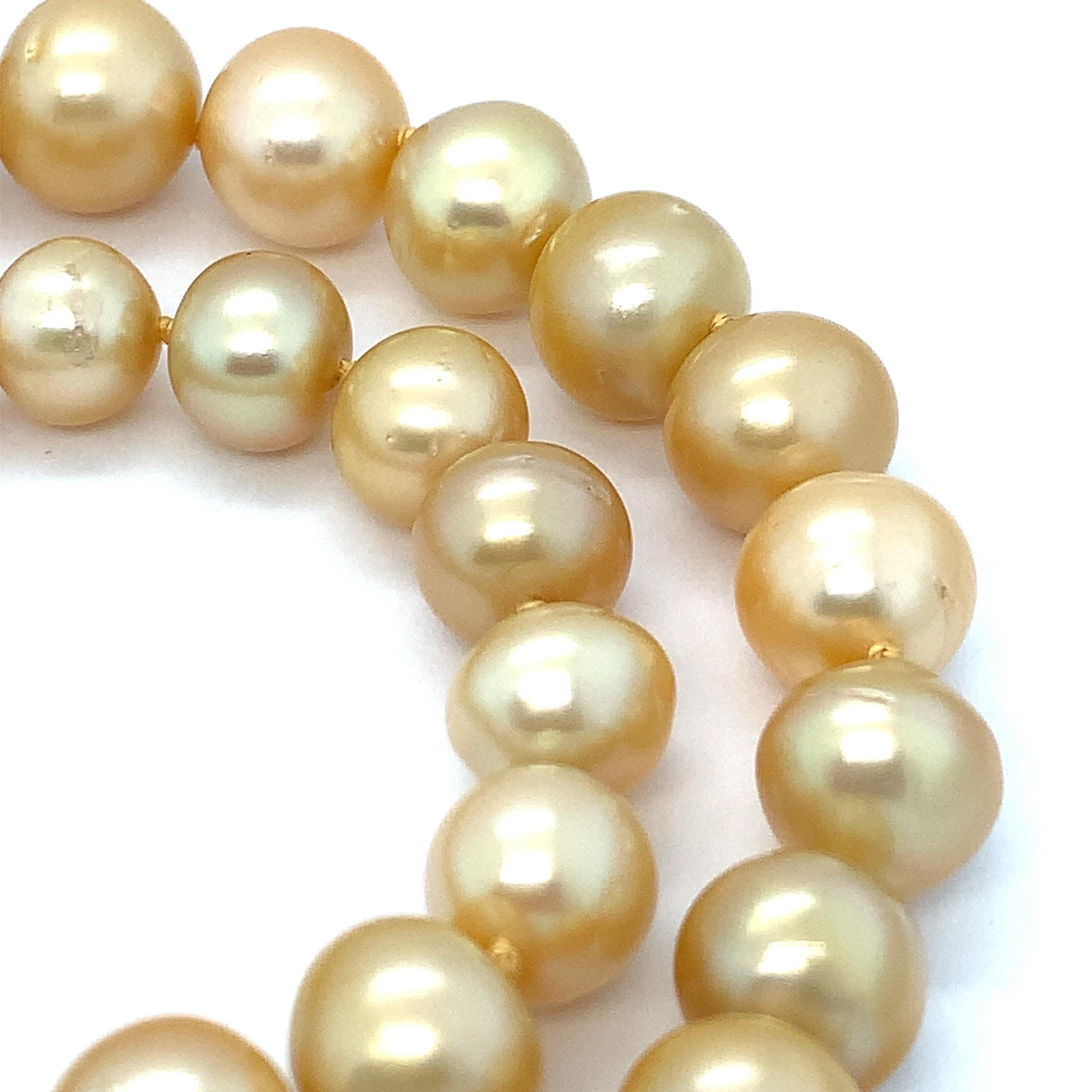 Golden South Sea Pearl Strand Necklace with 14k Yellow Gold Clasp For Sale 2
