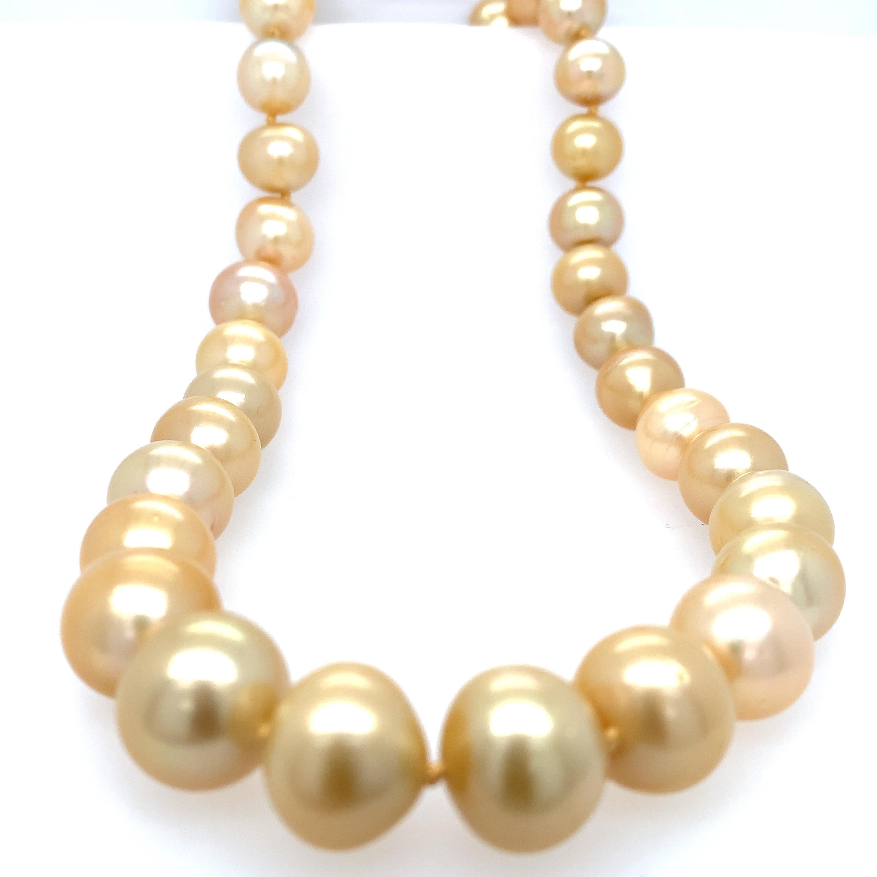 Golden South Sea Pearl Strand Necklace with 14k Yellow Gold Clasp For Sale 3