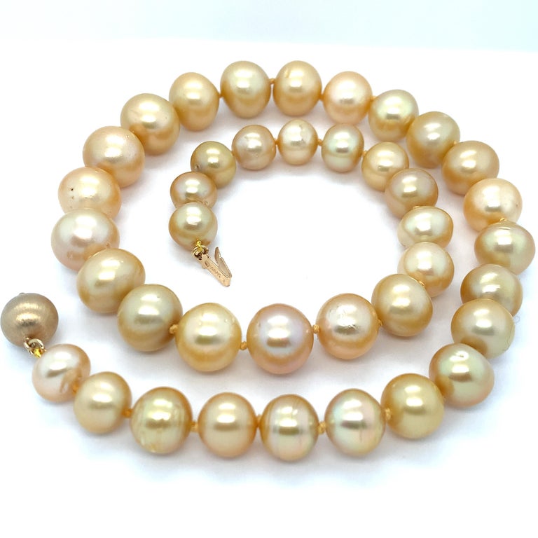 Golden South Sea Pearl Strand Necklace with 14k Yellow Gold Clasp For ...