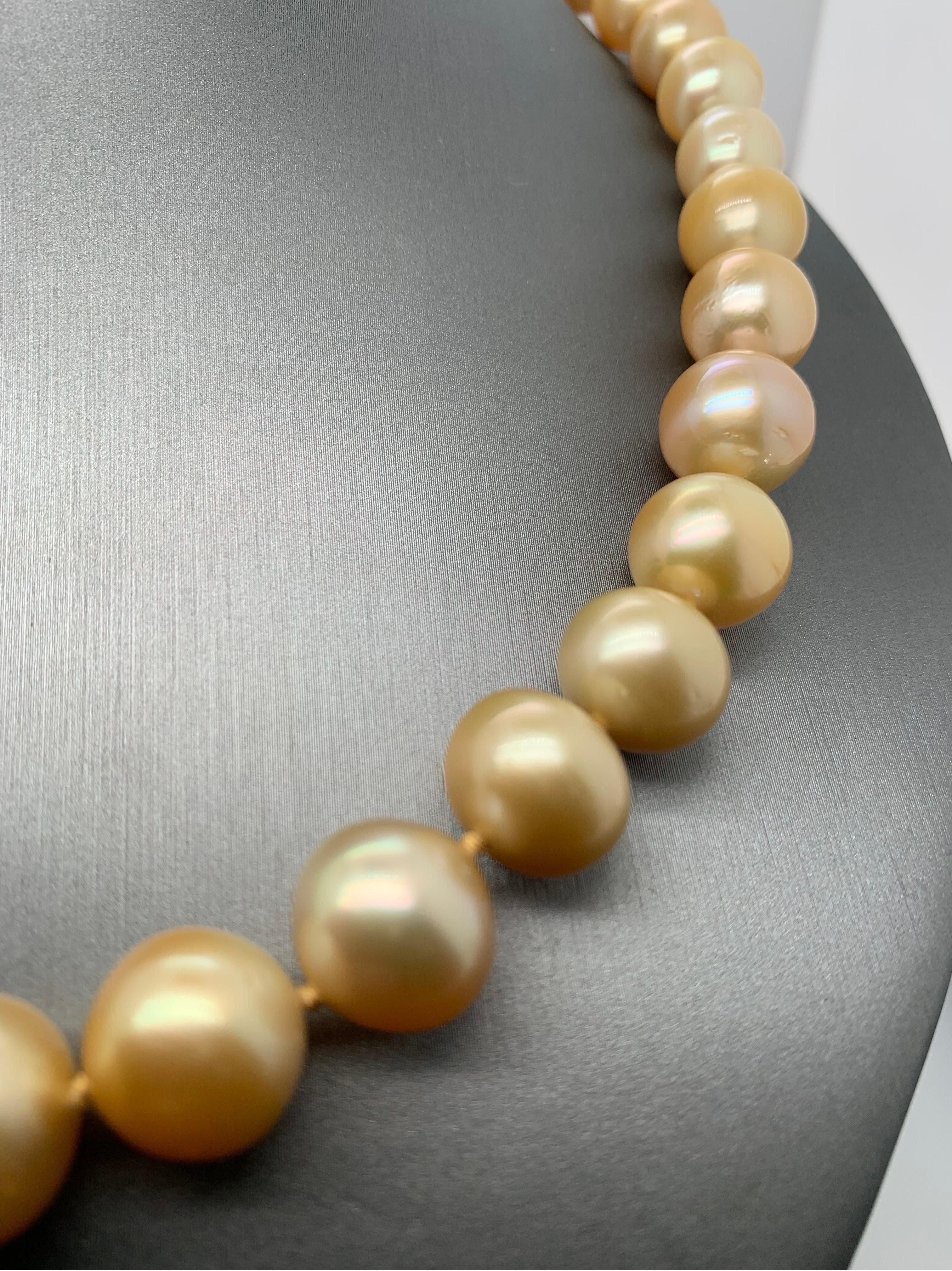 Contemporary Golden South Sea Pearl Strand Necklace with 14k Yellow Gold Clasp For Sale