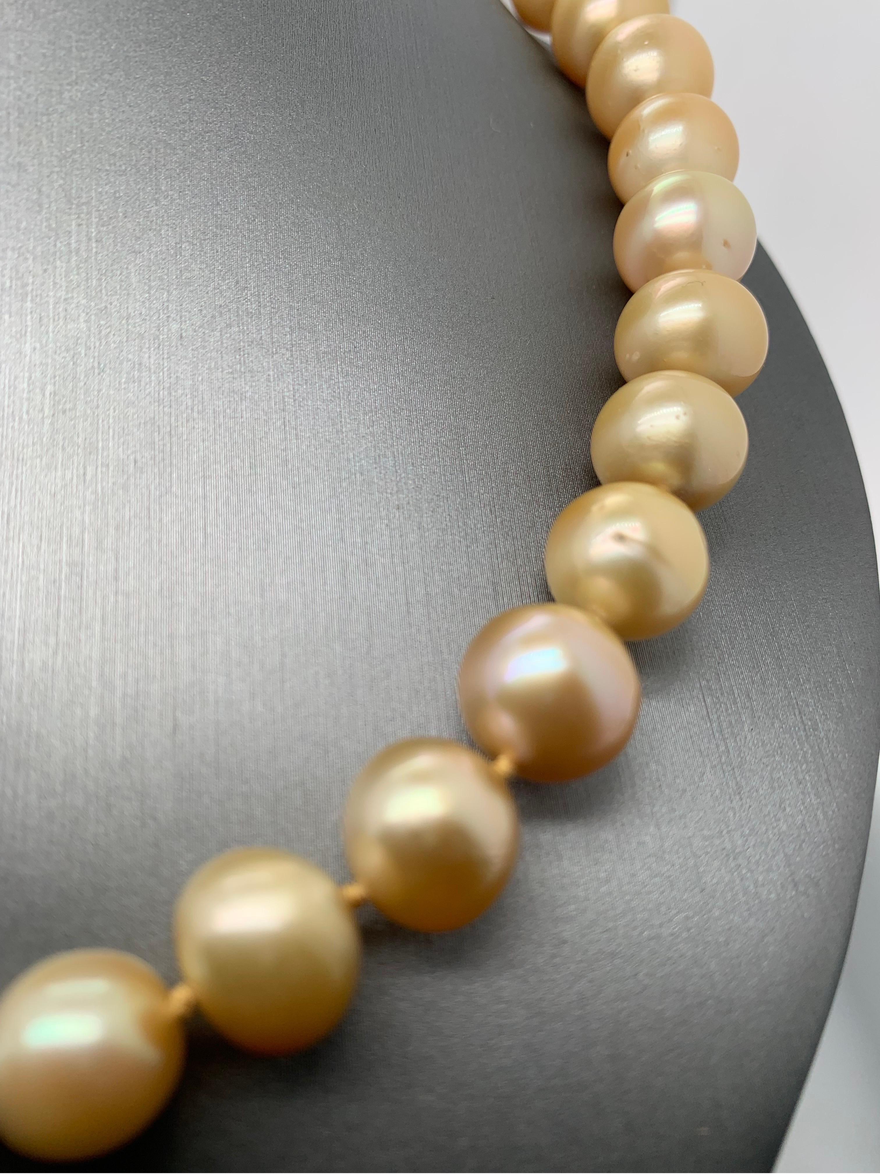 Women's Golden South Sea Pearl Strand Necklace with 14k Yellow Gold Clasp For Sale